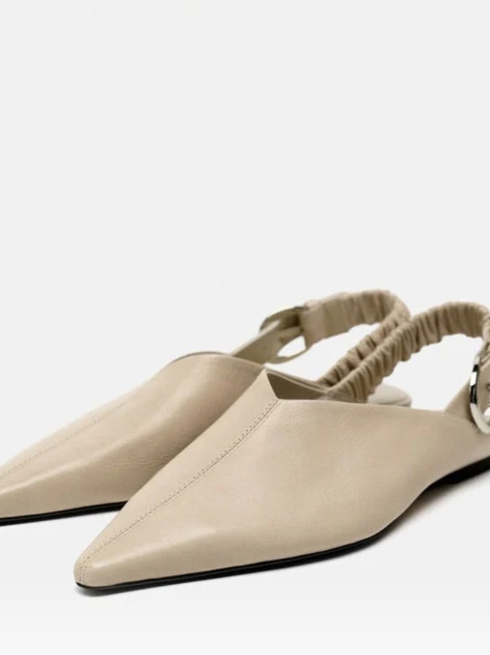 Zara Pointed Toe Slingback Flats in Beige. Size 9